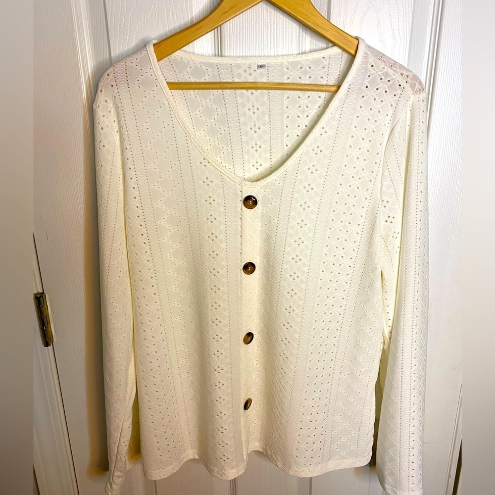 New Off White Button Up Sweater